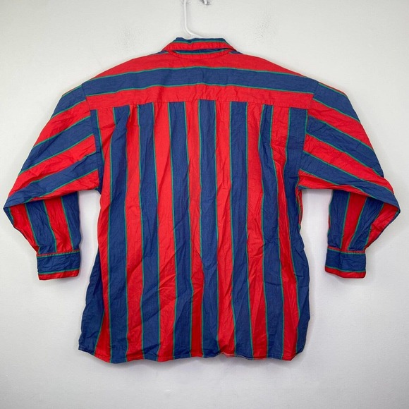 Urban Outfitters Men's Large Shirt Red Blue Striped Button Up Long Sleeve BE6 - Picture 6 of 6